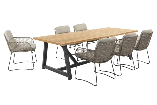 4 Seasons Outdoor Aprilla tuinset pure met Noah tafel met teak blad 260 x 100 cm * Sale *
